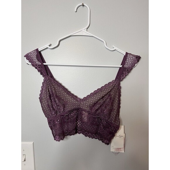 Jessica Simpson Women’s Lace Bralette Purple Wireless Adjustable Medium NWT - Picture 1 of 5